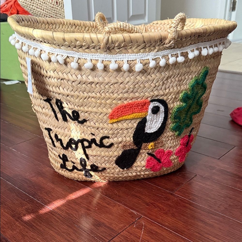Large Woven Tote BRAND NEW - “The Tropic Life” Hand Embroidered Tucan Tote